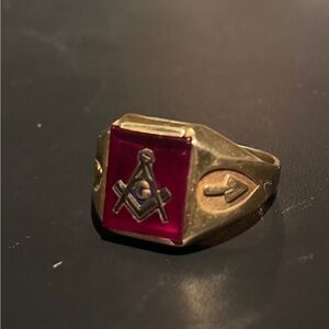 Gold and Red Masonic Ring
